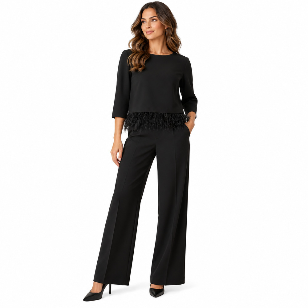 $228 NWT Club Monaco Women Ostrich Feather Trim Top Size XS Black Cocktail Party